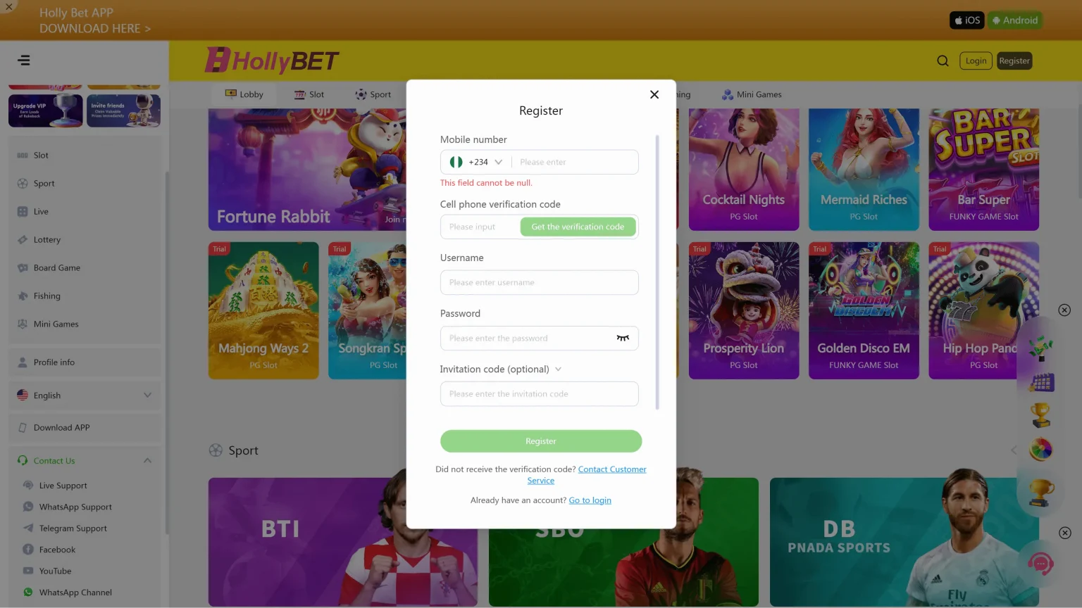 HollyBet-Signup